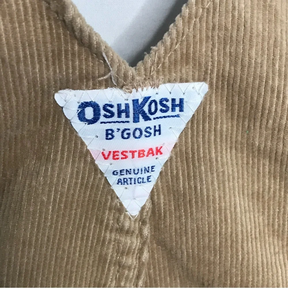 Vintage OshKosh Brown Corduroy Dress Jumper Overalls Pre 1980 USA Made Union Tag